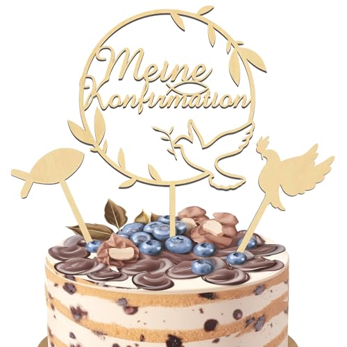 Tortendeko Kommunion, 3 Stück Cake Topper Kommunion,Taube Fisch Kuchen Deko, Taufe Konfirmation Erstkommunion Party Topper, Konfirmation Holz Torten Topper, Erstkommunion Deko Mädchen Junge von NYZQIW