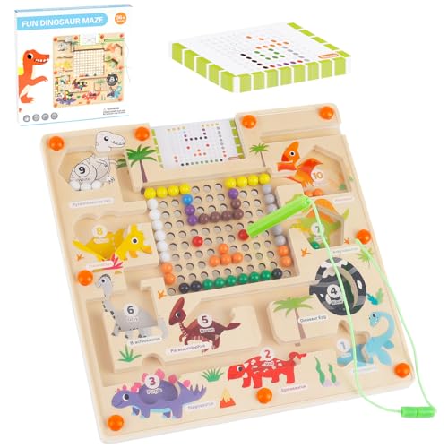 NZZVNZ Magnetspiel Labyrinth, Magnetische Farbe und Zahl Labyrinth Board ab 3-6 Jahre, Lernen Sortierspiel Dinosaurier Magnetspiel für Kinder, Lernspiele Motorikspielzeug für Kinder Jungen Mädchen von NZZVNZ