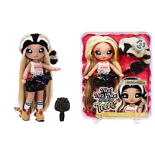 Na! Na! Na! SurpriseTeens Fashion Doll - Sammlerstück - 28 cm Blonde, weiche Stoffpuppe, inspiriert durch Waschbären - Gretchen Stripes von Na! Na! Na! Surprise