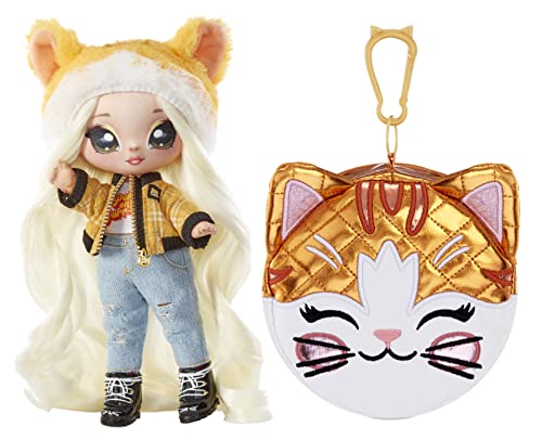 Na! Na! Na! SurpriseGlam Serie 2 - TABITHA NEKOTA - Von Katzen inspirierte, weiche Plüschpuppe mit blondem Haar und Metallic-Tier-Clip-On-Tasche - Zum Sammeln - Tolles Geschenk für Kinder ab 5 Jahren von Na! Na! Na! Surprise