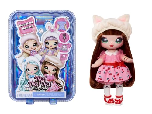 Na! Na! Na! SurpriseSweetest Sweets - Katie Kitten - 19 cm Weiche Modepuppe - Bewegliche Puppe im Kätzchen-Look, Schuhen und Bürste - Mystery Verpackung, Konfetti-Überraschung - für Kinder ab 5 Jahren von Na! Na! Na! Surprise