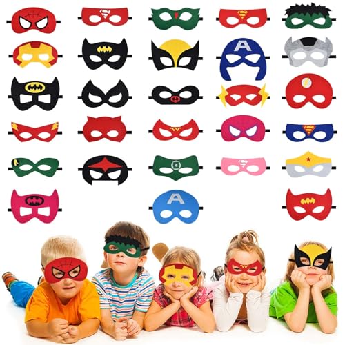 Naapesi 28 Stück Superhelden Masken Kinder,Lustige Halbmasken mit Elastischen,Maske Verkleidung Party Dekoration,Kindergeburtstag Augenmaske,für Kinder Cosplay, Halloween,Weihnachten,Maskerade von Naapesi