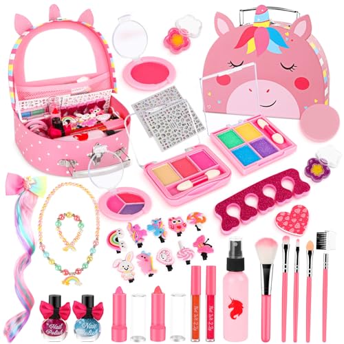 Nabance Schminkkoffer Mädchen Waschbar Schminke Kinder Mädchen Rosa Einhorn Makeup Spielzeug Kinder Schminkset Mädchen Schminkkopf Mädchen Geschenke 4 5 6 7 8 9 10 11 12 Jahre von Nabance