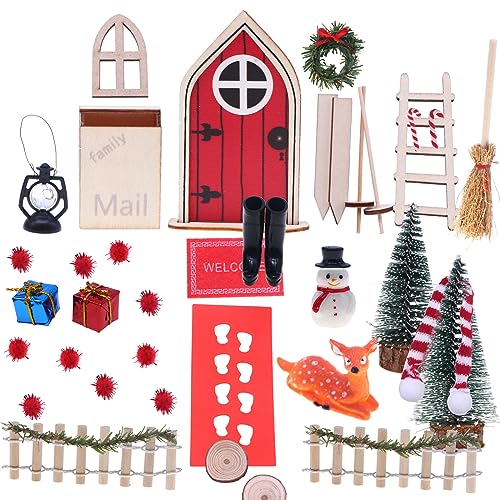 Weihnachtswichtel Tür Set Elfen Märchen Familie Niedlich Stil Elfentür Weihnachtsbaum Kleiner Hirsch Schneemann Rote Beere Weihnachtswichtel Zubehör Zierschmuck von Nabeta Deco