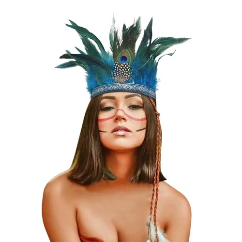 Nadunje 1920s Stirnband Feder Damen Pfau Feder Haarspange Kinder Indische Feder Stirnband Pfau Kopfschmuck Pfau Haarreif Zubehör Retro Haarschmuck Karneval Party Flapper Haar Reifen 20er Jahre Kostüm von Nadunje