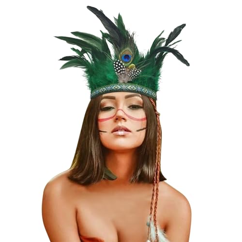 Nadunje 1920s Stirnband Feder Damen Pfau Feder Haarspange Kinder Indische Feder Stirnband Pfau Kopfschmuck Pfau Haarreif Zubehör Retro Haarschmuck Karneval Party Flapper Haar Reifen 20er Jahre Kostüm von Nadunje