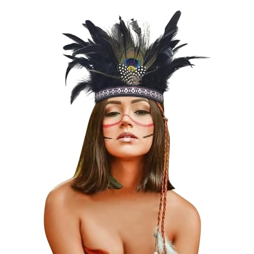 Nadunje 1920s Stirnband Feder Damen Pfau Feder Haarspange Kinder Indische Feder Stirnband Pfau Kopfschmuck Pfau Haarreif Zubehör Retro Haarschmuck Karneval Party Flapper Haar Reifen 20er Jahre Kostüm von Nadunje