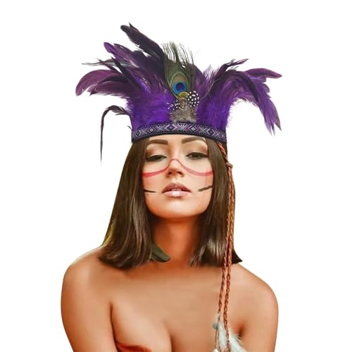 Nadunje 1920s Stirnband Feder Damen Pfau Feder Haarspange Kinder Indische Feder Stirnband Pfau Kopfschmuck Pfau Haarreif Zubehör Retro Haarschmuck Karneval Party Flapper Haar Reifen 20er Jahre Kostüm von Nadunje