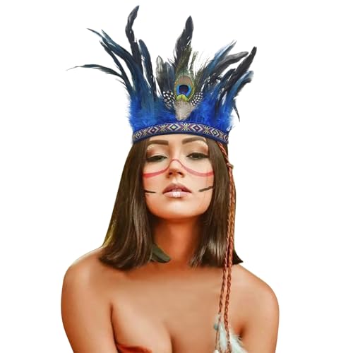 Nadunje 1920s Stirnband Feder Damen Pfau Feder Haarspange Kinder Indische Feder Stirnband Pfau Kopfschmuck Pfau Haarreif Zubehör Retro Haarschmuck Karneval Party Flapper Haar Reifen 20er Jahre Kostüm von Nadunje