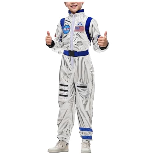 Nadunje Astronaut Kostüm Kinder Astronauten Kostüm Jungen Mädchen Space Kostüm Weltall Kostüm Overall Outfit Faschingskostüme Silber Astronauten Kostüm Cosplay Raumfahrer Kostüm Für Karneval Fasching von Nadunje