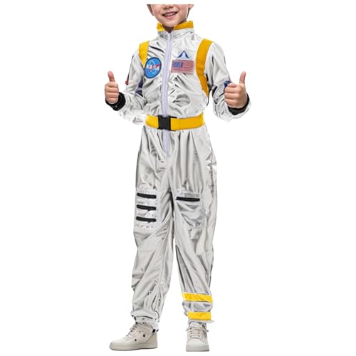 Nadunje Astronaut Kostüm Kinder Astronauten Kostüm Jungen Mädchen Space Kostüm Weltall Kostüm Overall Outfit Faschingskostüme Silber Astronauten Kostüm Cosplay Raumfahrer Kostüm Für Karneval Fasching von Nadunje