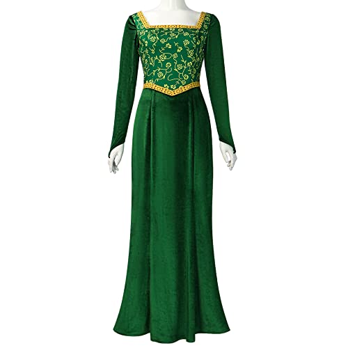 Nahzsai Fiona Kostüm Kleid Prinzessin Fiona Cosplay Maxikleid Fancy Grüner Samt Halloween Kleid für Damen 2XL von Nahzsai