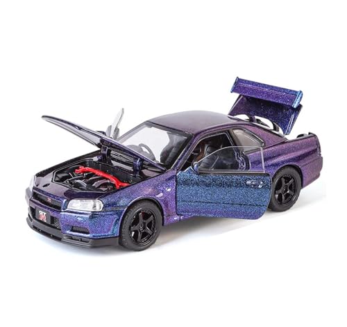 NaiiiL 1/32 Maßstabsgetreues Legierungsfahrzeugmodell, Kompatibel Für Skyline GTR-R34 Roadster Modell, Licht- Und Tonspielzeug, 5,5 X 2,5 Zoll von NaiiiL