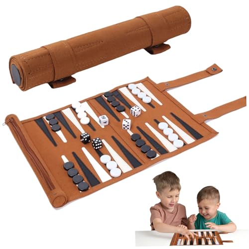 Backgammon -Sets für Erwachsene, Travel Backgammon Set 14x9.8 '' Rolling Microfaser Backgammon Board Easy Setup Secure Backgammon Travel Set mit Rollbeutel für Schachspiele im Freien von Naisicatar