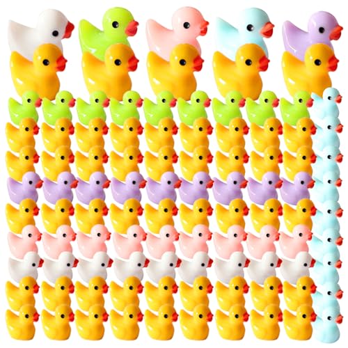 Naisicatar 100pcs Mini Ducks, winzige Enten Mini Harz Enten Figuren Kit süße kleine Entenschmuck DIY Micro Landscape Dekor für Aquarium Dollhouse Fairy Garden Telefon Hülle von Naisicatar