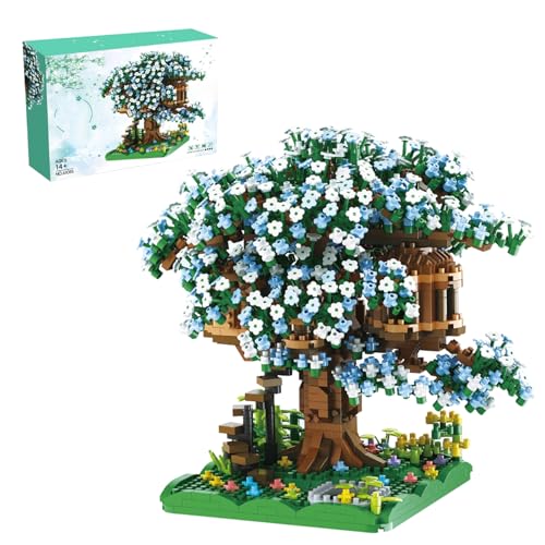 Naisicatar Mini -Bausteine, Kirschblütenbaumhaus Plastik Kirsch Bonsai Tree Assemata Cute Blumbaum DIY Mini -Bausteine ​​Sets für Erwachsene, 14+ Teenager (ohne Licht) Grün von Naisicatar