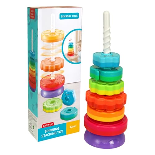 Naisicatar Spinning Stacker Toy, Spinning Stacker Toy 14,2 x 5,3 Zoll Regenbogen Baby Stapelringe frühes Lernen Lernen Spinnspielzeug Plastikstapelringe für Mädchen und Jungen über 6 Monate von Naisicatar