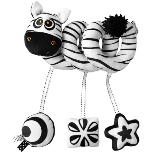 Spiralauto -Sitzspielzeug, Autositzspielzeug dehnbarer plüschiger Zebra -Spiralauto -Sitzspielzeug mit Piepern, Rasseln und Ringkasten Anhänger, die pädagogische Kinderspielzeuge für Kinderwagen und von Naisicatar