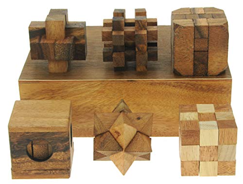 Namesakes® 3D Holzpuzzle - Denkspiel-Geschenkset (x6) - IQ Denkspiele - Neuartige Tischherausforderung - Lustiges Geschenk für Erwachsene & Kinder - Geschenkbox aus Massivholz! von Namesakes