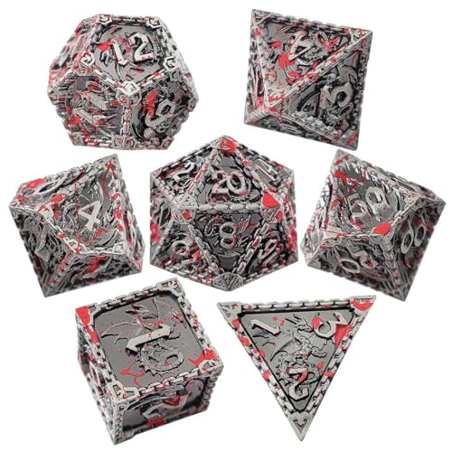 Namvo 7-teiliges Blut-Polyeder-Würfel-Set für DND, Metallwürfel mit Box, D20, D12, D10, D%, D8, D6, D4, Würfelset für Dungeons and Dragons Roll-Spiele, Warhammer-RPG-MTG-Brettspiele von Namvo