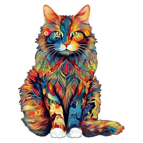 Holzpuzzles für Erwachsene, Katzen-Puzzles aus Holz, Maine Coon, Katze, Holzpuzzles für Erwachsene, 300 p-cs, Holzpuzzle für Erwachsene, einzigartige Tierform-Puzzles mit Box von Nankoyal