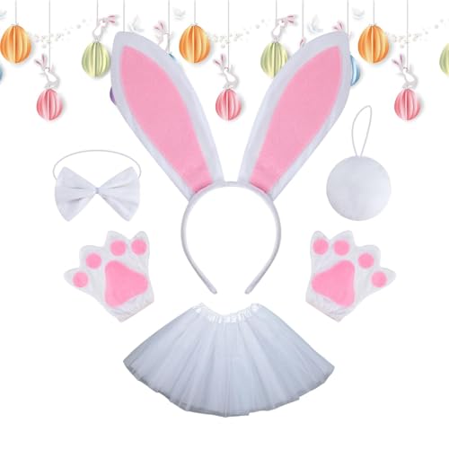 Nankoyal Bunny Dress Up Set – Buntes Hasenanzug-Kostüm – lustiges Halloween-Stirnband, Assesoriess, -Cosplay-Set für Geburtstagsfeiern von Nankoyal