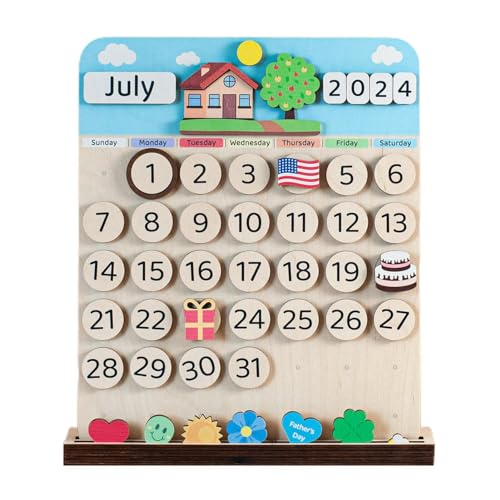 Nankoyal Kinder-Holzkalender, magnetischer Monatskalender aus Holz - Magnetischer -Tageskalender | Wandhängendes Kalenderbrett aus Holz für Kinder, Kinder, Mädchen, von Nankoyal