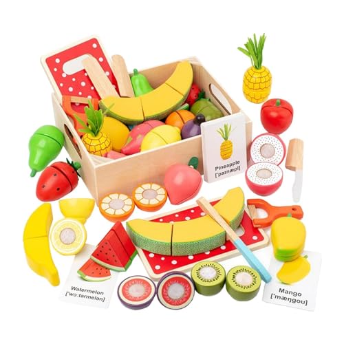 Nankoyal Lebensmittel-Schneidspielzeug-Set, Lernkarten für Obst und Gemüse - Buntes Kinder-Set zum Spielen mit Essen, Obst und Gemüse, -Lernspielzeug Lernkarteikarten-Set, Spielküchenzubehör für von Nankoyal