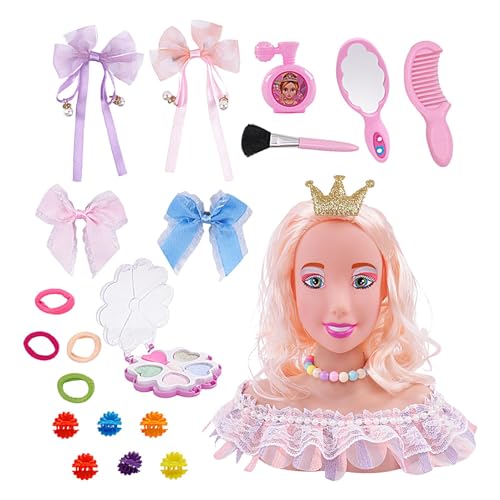 Nankoyal Make-up-Puppenkopf für Mädchen, Make-up- und Haarstyling-Puppe - Styling Kopf Haarmodell Kopf Kinderspielzeug | 20X Make-up-Spielzeug für Mädchen, Make-up-Spielzeug, so tun, als ob Sie mit von Nankoyal