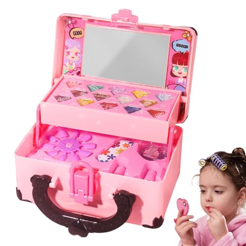 Nankoyal Make-up-Set für Kinder, Kinder-Make-up-Set für Mädchen - Make-up-Set für echte Mädchen - Rollenspielset für Mädchen, Make-up-Spielzeug für Kinder, Beauty-Waschtischset mit Kosmetikkoffer von Nankoyal