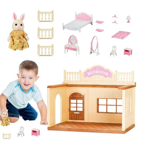 Nankoyal Puppenhaus-Set aus Holz, Kleinkind-Puppenhaus,Puppenhaus-Spielset Tiny House | Lernspielzeug aus Holz für Kleinkinder mit Möbeln, Bausatz zum Rollenspiel, Vorschul-Lernspielzeug von Nankoyal