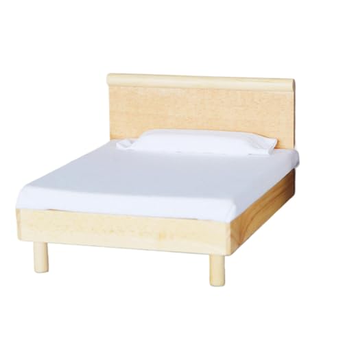 Nankoyal Puppenhausbett, Miniatur-Puppenhausbett - Winziges Bett Puppenmöbel Spielzeugbett - Puppenhausmöbel im Maßstab 1:12, Puppenbettwäsche aus mit Matratze und Kissen, Puppenhauszubehör von Nankoyal