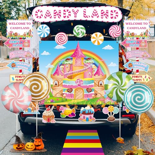 41 Stück Halloween Kofferraum oder Leckereien Auto Dekorationen Candyland Kofferraum oder Leckerli Auto Outdoor Dekorationen mit Süßigkeiten Ballon Süßer Hintergrund Lutscher Ausschnitt für Auto von Naozinebi