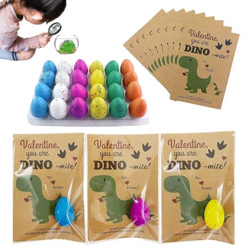 Dino-Ei-Schlüpfkarte – Set mit 24 schlüpfenden Dinosaurier-Spielzeugen, magisch wachsende Dinosaurier-Eier, die schlüpfen | Wasser Ostern Valentinstag Dino Eier Partybevorzugung Geschenke für Kinder von Naqqios