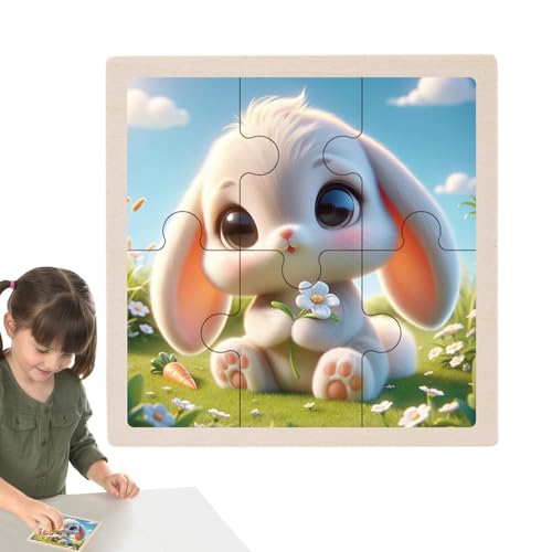 Hasen-Holzpuzzle – süßes Häschen-Puzzle, Kaninchen, 6-teiliges Puzzle-Brettspiel für Kinder | Tierförmige Puzzles für Kinder, Mädchen von Naqqios