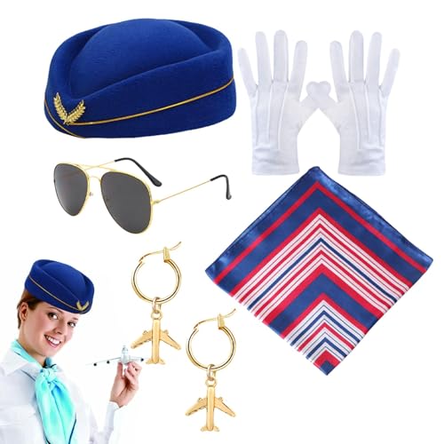 Naqqios Kostüm für Flugzeug-Hostess - Air For Adult Air Kostüm, Kit De L'Air Halloween Cosplay For Women | Set für Handluft-Kostüme von Naqqios