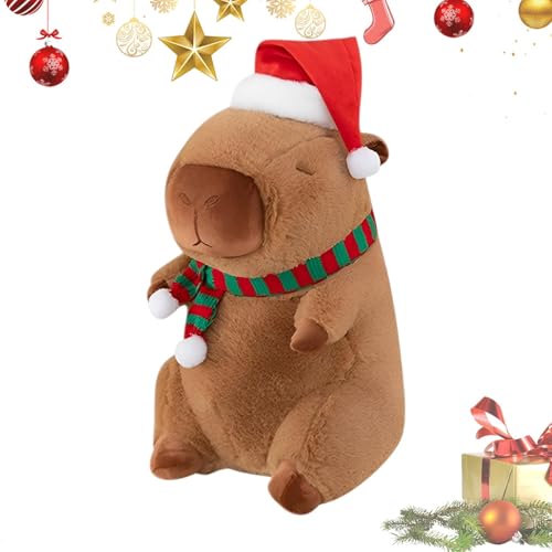 Naqqios Weihnachts-Capybara-Plüsch – Capybara-Stofftier, gefülltes Capybara mit Weihnachtsmütze und Schal | 13,8 Zoll weiches Kuscheltier-Plüschtierkissen von Naqqios