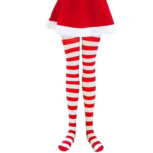 Rot Gestreifte Strumpfhose - Elfe Gestreifte Strümpfe, Klassische Gestreifte Socken Weihnachtsstrumpf | Damen Verkleidung Rot und Weiß Gestreifte Strumpfhosen, Urlaub Kostüm für Halloween Weihnachten von Naqqios