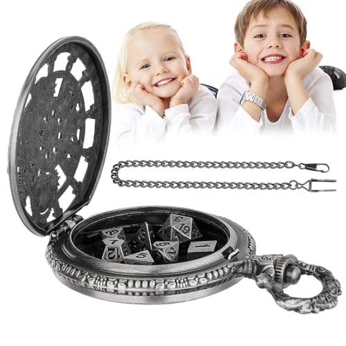 Tischspiel Würfel - Vintage Pocket Watch Box | Pocket Watch Würfel, Würfeln des Familienfestivals für Spiele, Set von polyedrischen Würfel im Metall für Tisch von Naqqios