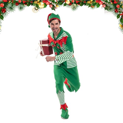 Weihnachtskostüme für Erwachsene – bequemes Herren-Cosplay-Kostüm, Weihnachtsanzug, Polyester, atmungsaktiv, Party-Outfit, Anzug, Erwachsene, mit Haltbarkeit, Urlaubs-Cosplay-Outfit für von Naqqios