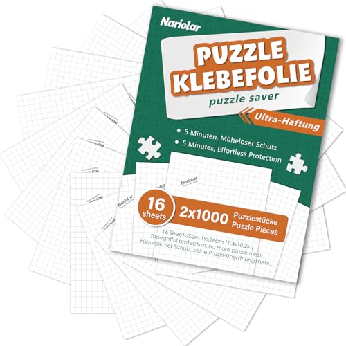 Nariolar Ultra-Haftung Puzzle Klebefolie, 16 Super Puzzlekleber zum Erhalt von 2 x 1000 Teile Puzzles und zum Schutz der Puzzles in nur wenigen Minuten von Nariolar