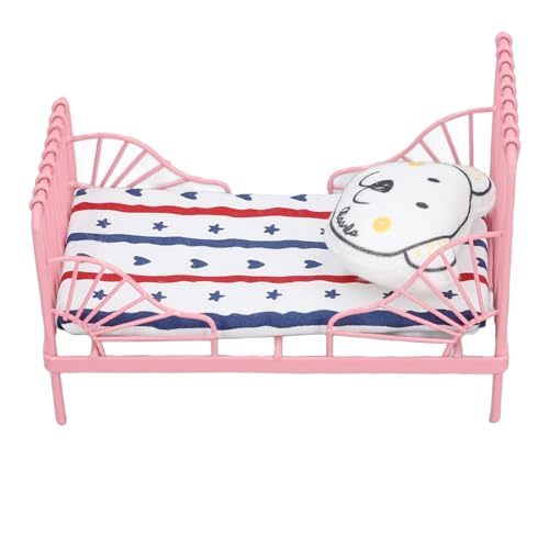 Puppenhausbett, Calico Critters Bett mit Matratzenkissen 1:12 Puppenhaus Miniaturmöbel Puppenbett für Schlafzimmer Rollenspiele (Streifenmuster) von Naroote