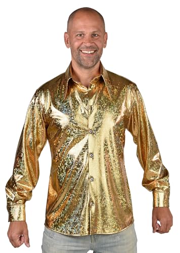 M221268-90-S gold Herren Discohemd Partyhemd Folie Hologram Bluse Gr.S=48 von Narrenkiste