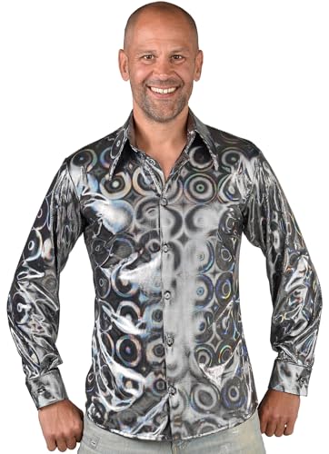 M221269-M silber Herren Discohemd Partyhemd Hologram circle Bluse Gr.M=52 von Narrenkiste