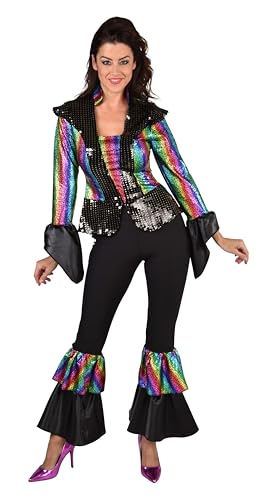 Narrenkiste M224185-XXL schwarz-bunt Damen Disco Anzug Dancing Queen Kostüm Schlagerparty 2tlg.Gr.XXL=52 von Narrenkiste