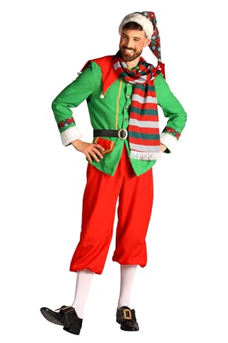 Narrenkiste T3459-XXL rot-grün Herren Weihnachtselfe Kostüm Polestar 5 tlg.(Jacke,Hose,Gürtel,Schal,Mütze) Gr.XXL=60 von Narrenkiste