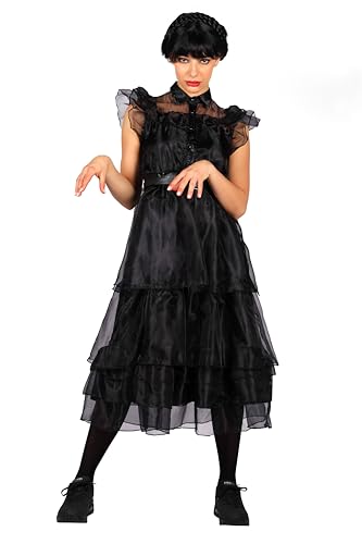 Narrenkiste T4000-M schwarz Damen Ballsaalkleid lang Wednesday 3 Teile (Kleid,Gürtel,Band) Gr.M=40 von Narrenkiste