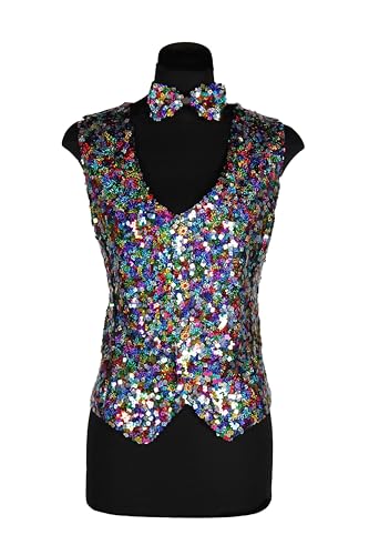 T3983-9900-L bunt Multicolor Damen Pailletten Weste mit Schleife 2 tlg. Gr.L=42 von Narrenkiste