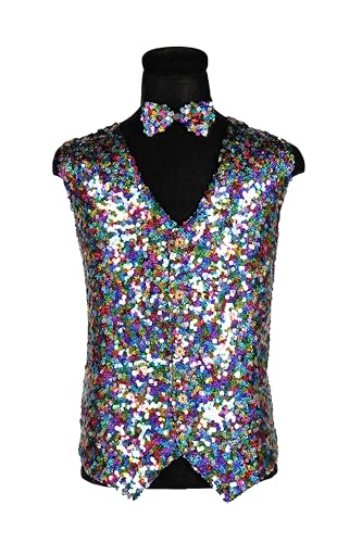 T3984-9900-M bunt Multicolor Herren Pailletten Weste mit Schleife 2 tlg. Gr.M=50 von Narrenkiste