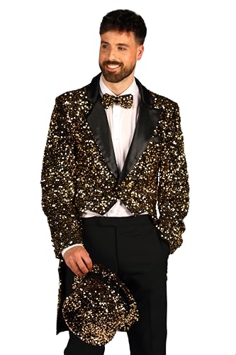 T4252-1401-M gold-schwarz Herren Pailletten Frack-Jacke Broadway Gr.M=50 von Narrenkiste